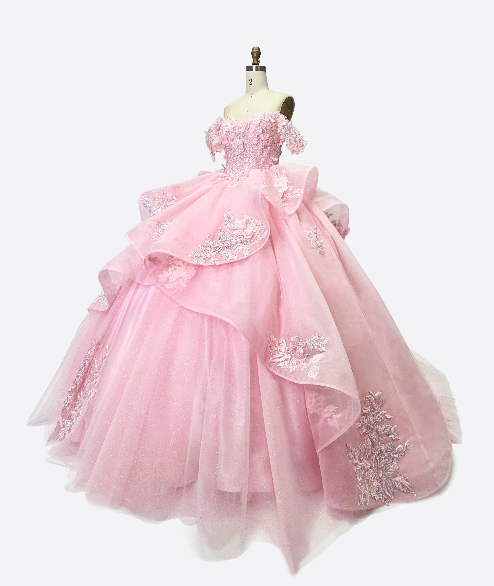 Vestido de Festa de Quinceanera Rosa Princesa Off Shoulder com Decote Coração em Renda para Mulheres, Vestido de Casamento, Vestido de Menina, Vestido de Baile