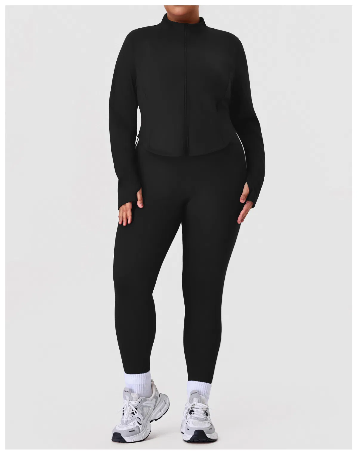 Roupas de Fitness para Corrida Feminina com Leggings de Cintura Alta em Tamanhos Grandes com Bloco de Cores e Casaco Emagrecido