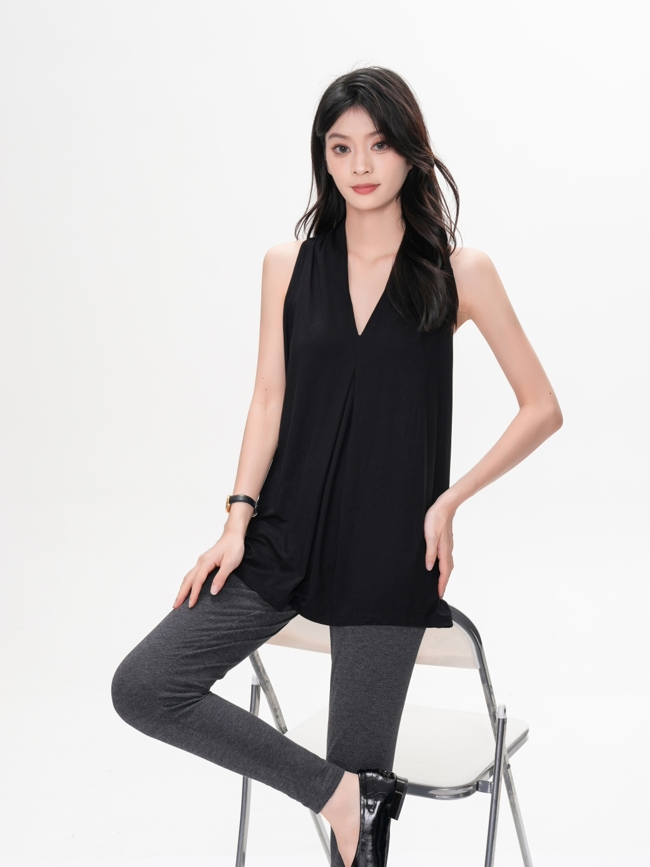 Camisetas pretas sem mangas de bambu elegantes para mulheres - Moda sustentável