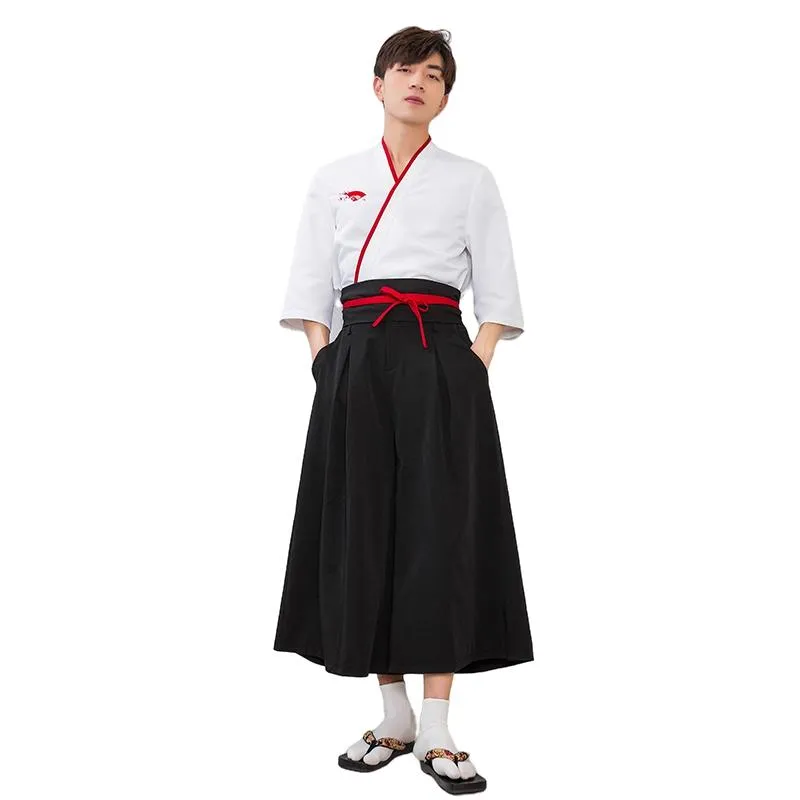 Melhor Qualidade Conjunto de Trabalho para Homens e Mulheres com Manga de Cinco Pontos, Saia, Calças, Uniforme de Garçom para Restaurante, Roupa de Chef para Cozinha