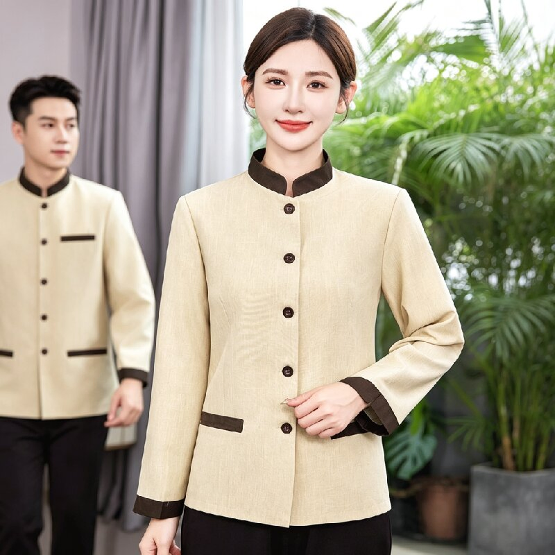 Conjunto de Roupas de Trabalho para Funcionário de Limpeza de Quarto, Manga Longa, Outono e Inverno, para Hotel, Pousada, Limpeza de Propriedades, Hospital, Funcionária de Limpeza