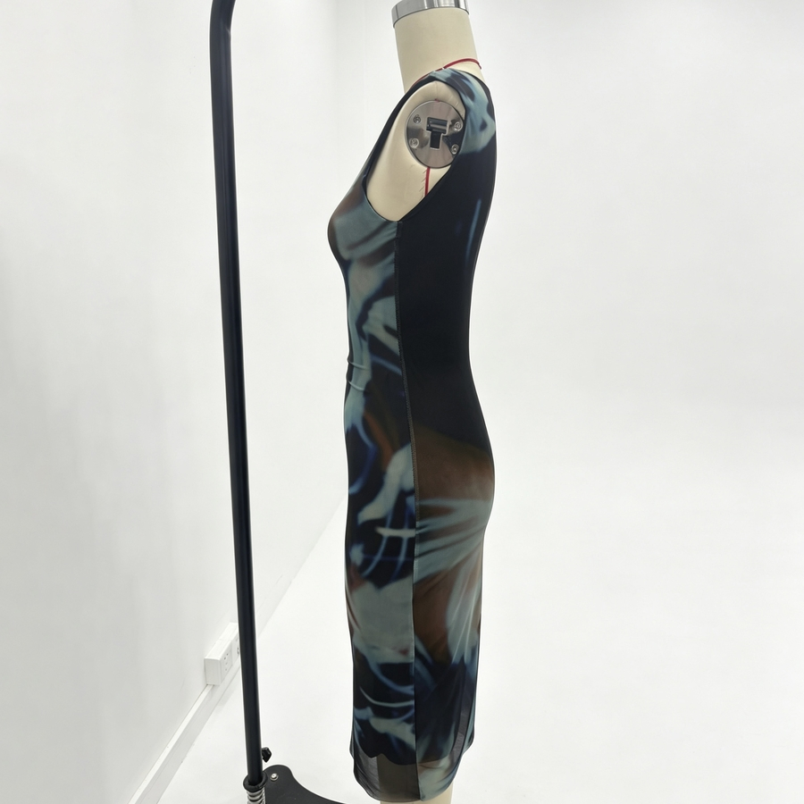 Vestido longo slim-fit de malha com decote redondo e cintura ajustada, hipoalergênico, para compras
