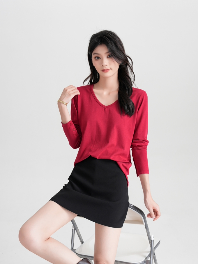 Camiseta de Manga Longa Vermelha Sustentável para Mulheres - Moda Ecológica