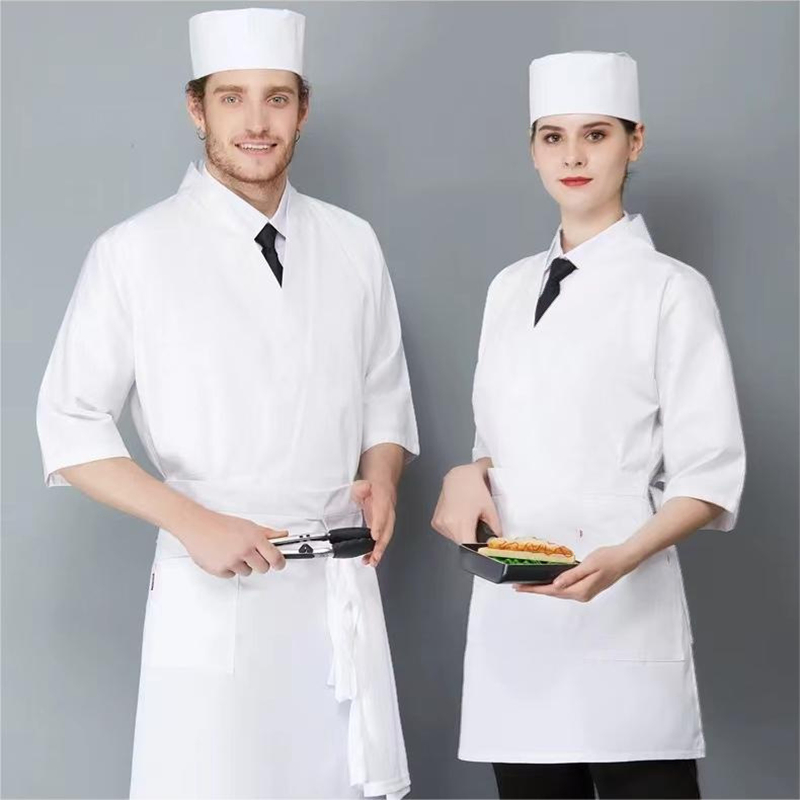 Melhor Qualidade Conjunto de Trabalho para Homens e Mulheres com Manga de Cinco Pontos, Saia, Calças, Uniforme de Garçom para Restaurante, Roupa de Chef para Cozinha