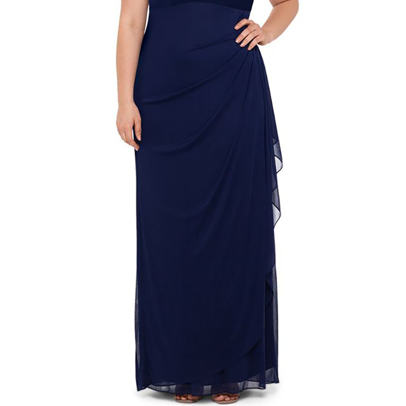 Vestido de festa e noite em chiffon com ombreiras de renda, elegante, plus size, personalizado e adornado para mulheres