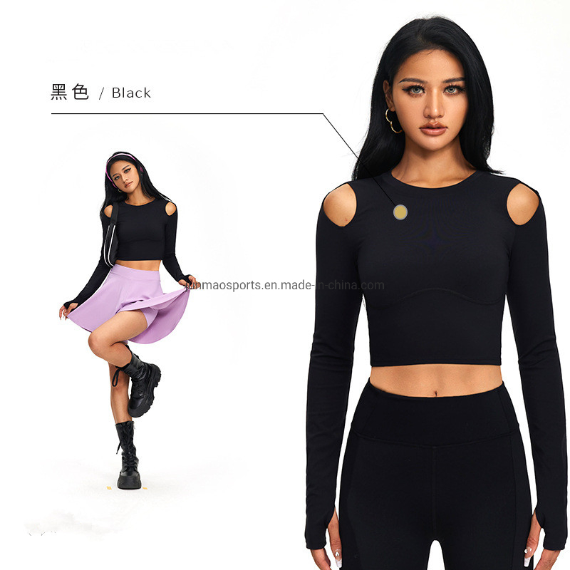 Camisetas de Yoga Femininas Populares de Manga Longa com Almofada no Peito Roupas de Fitness Sexy para Esportes Roupas Casuais