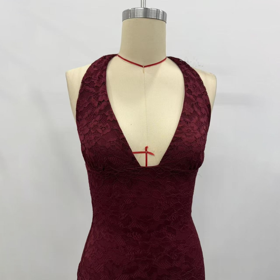Vestido de Renda com Decote em V Profundo Antibacteriano para Mulheres para Encontros