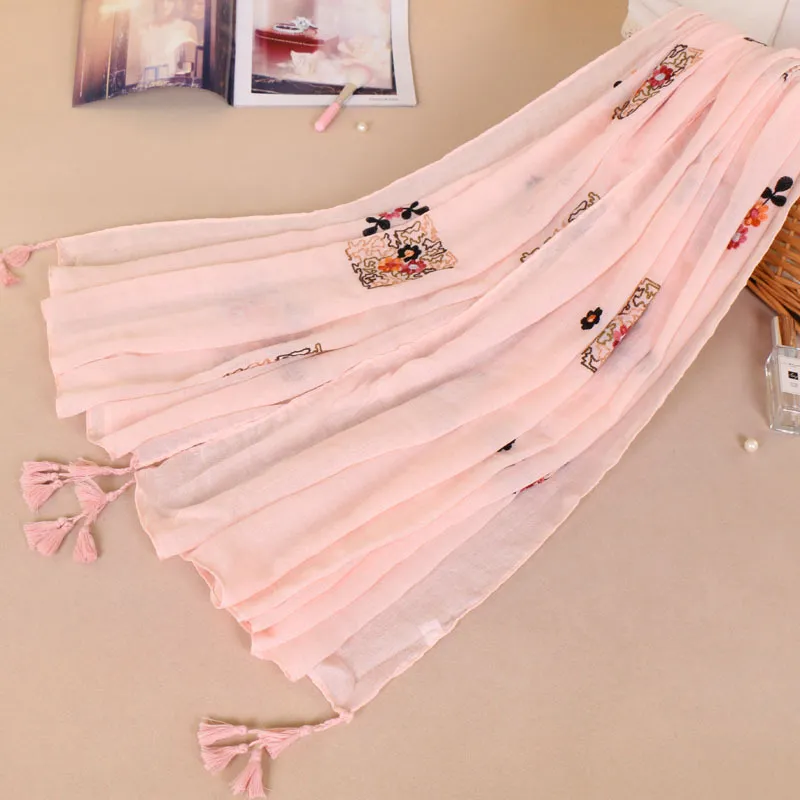 Cachecol longo feminino de algodão com estampa de ameixa