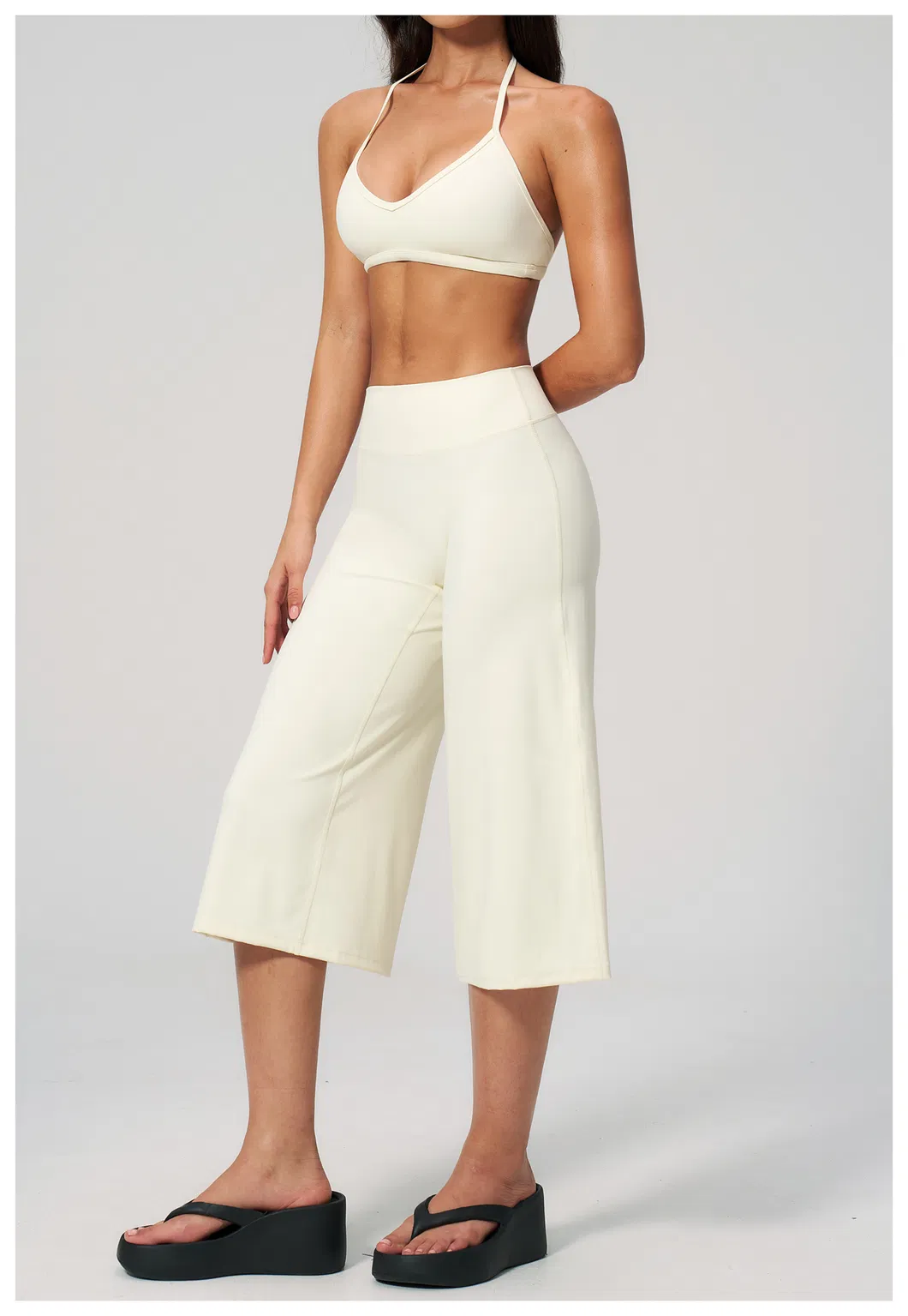 Calças Cropped Largas e Soltas, Top de Yoga com Decote em V, Roupas Femininas, Moda, Roupas Casuais para Esportes