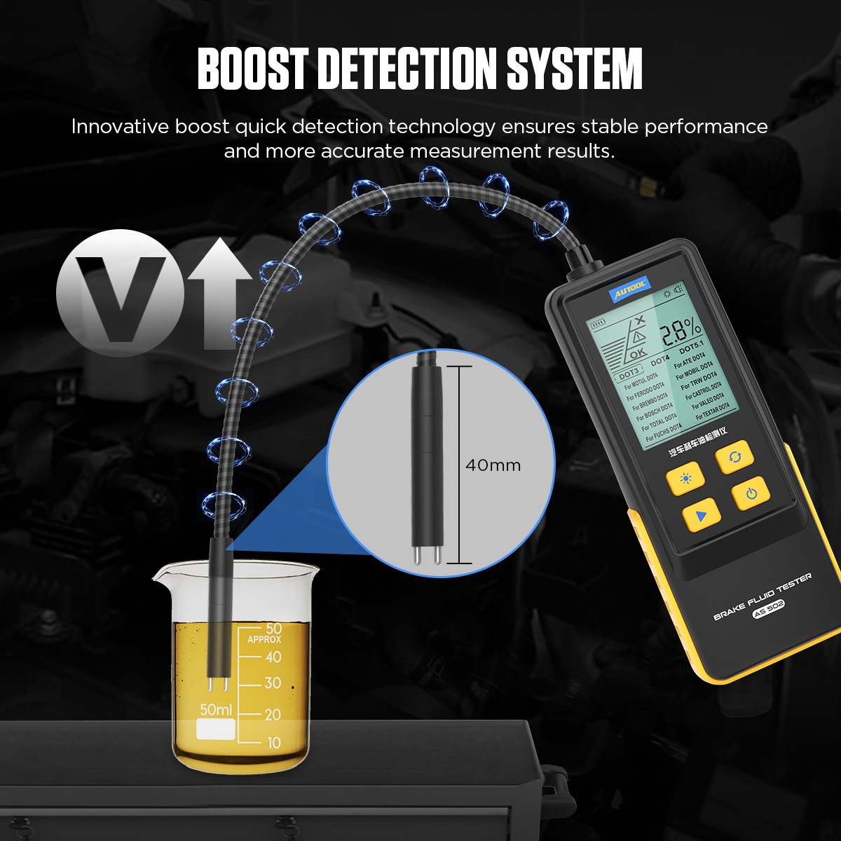 AUTOOL AS502 Professional Electronic Dot Brake Fluid Digital Tester Factory Direct 6V English Car Diagnostic Tool M3 Super