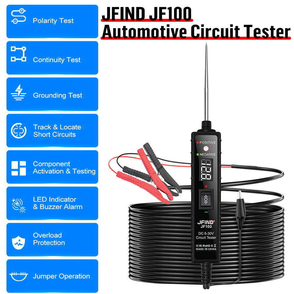 New Released JFIND JF100 Automotive Circuit Tester Power Probe Kit Digital Display DC6-30V Car Circuit Tester