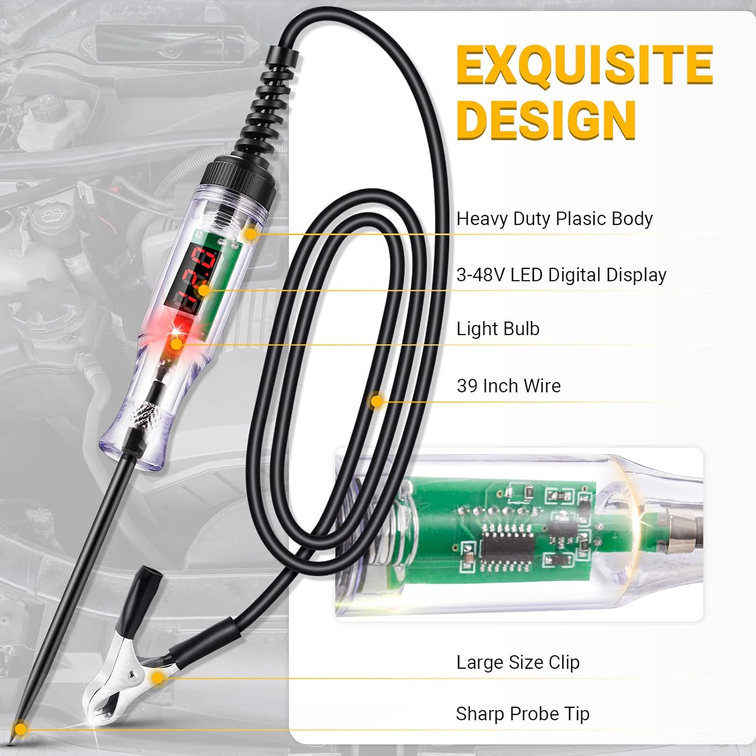 Car Test Light Automotive 3-48V Digital LED Circuit Voltage Tester Auto Led Light Tester Car Circuit Voltage Tester