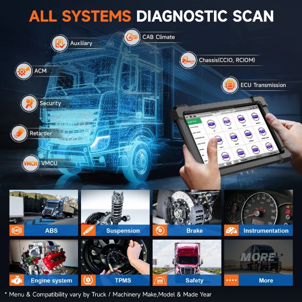 2024 ANCEL X7 HD Heavy Duty Truck Scanner 24V Full System EPB ABS Oil Reset SAS D-P-F Regen TPMS ECU Coding OBD2 Diagnostic Tool