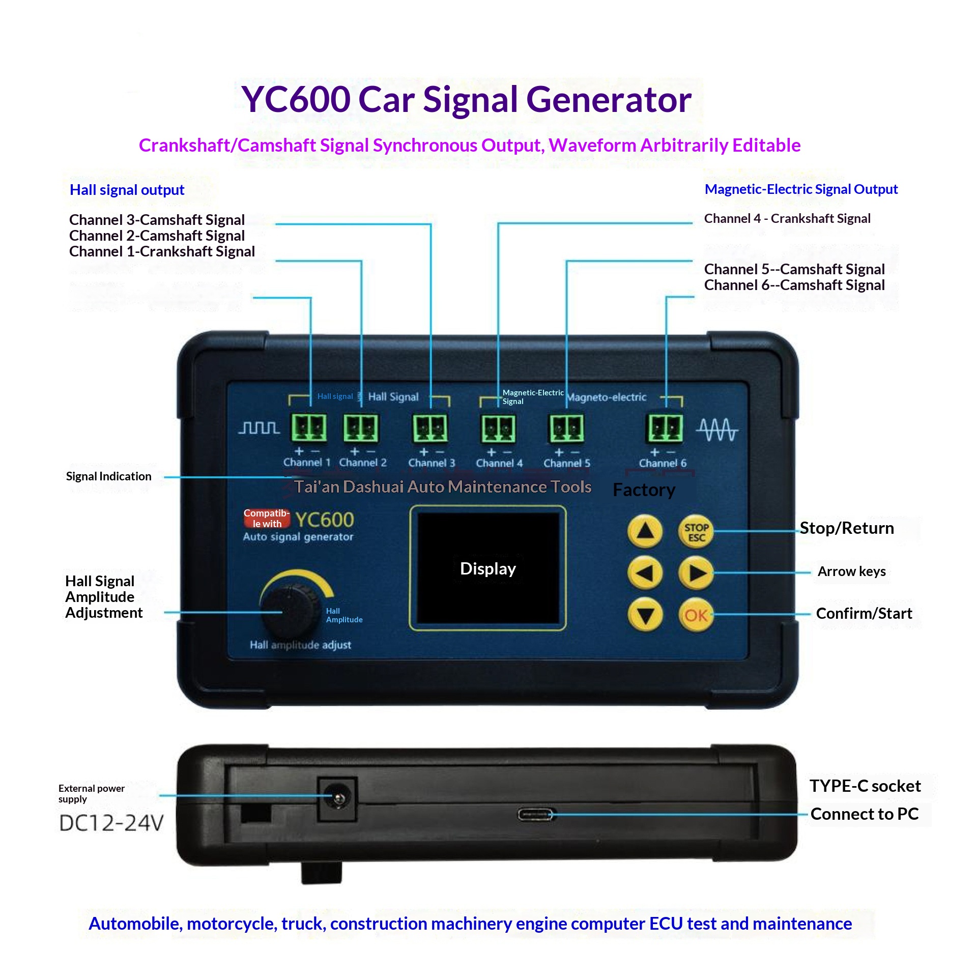 YC600 Other Brand Gasoline And Diesel Natural Gas Engine Computer ECU Maintenance Tester Crankshaft Camshaft Signal Generator