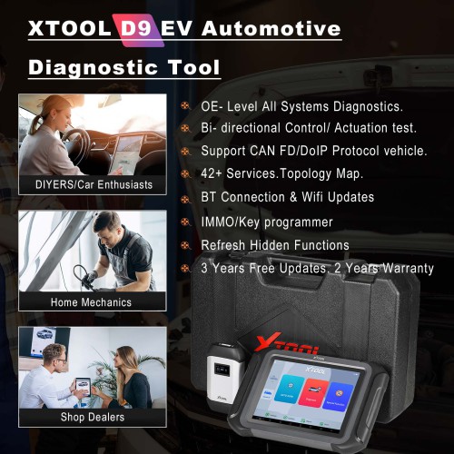 XTOOL EV Electric Vehicles Diagnostic Tablet DoIP and CANFD Xtool EV Battery Tester for Tesla BYD With Battery Pack Detection