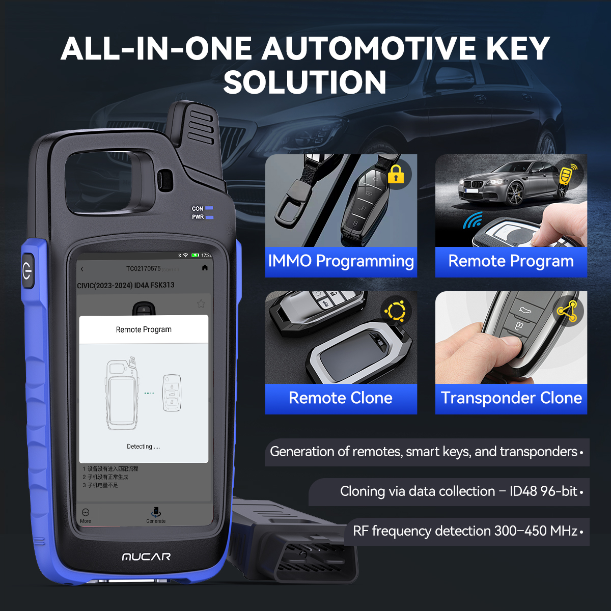 MUCAR KEY581 Key Programmer Tool for Automotive Locksmith with 5 Inch Screen CAN FD DOIP Support All Cars