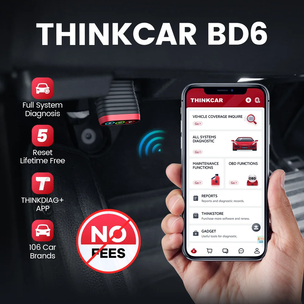 THINKCAR BD6 OBD2 Scanner Full System Diagnostic Tool OIL IMMO ETS BLEED Brake Reset Lifetime Free All Auto Car