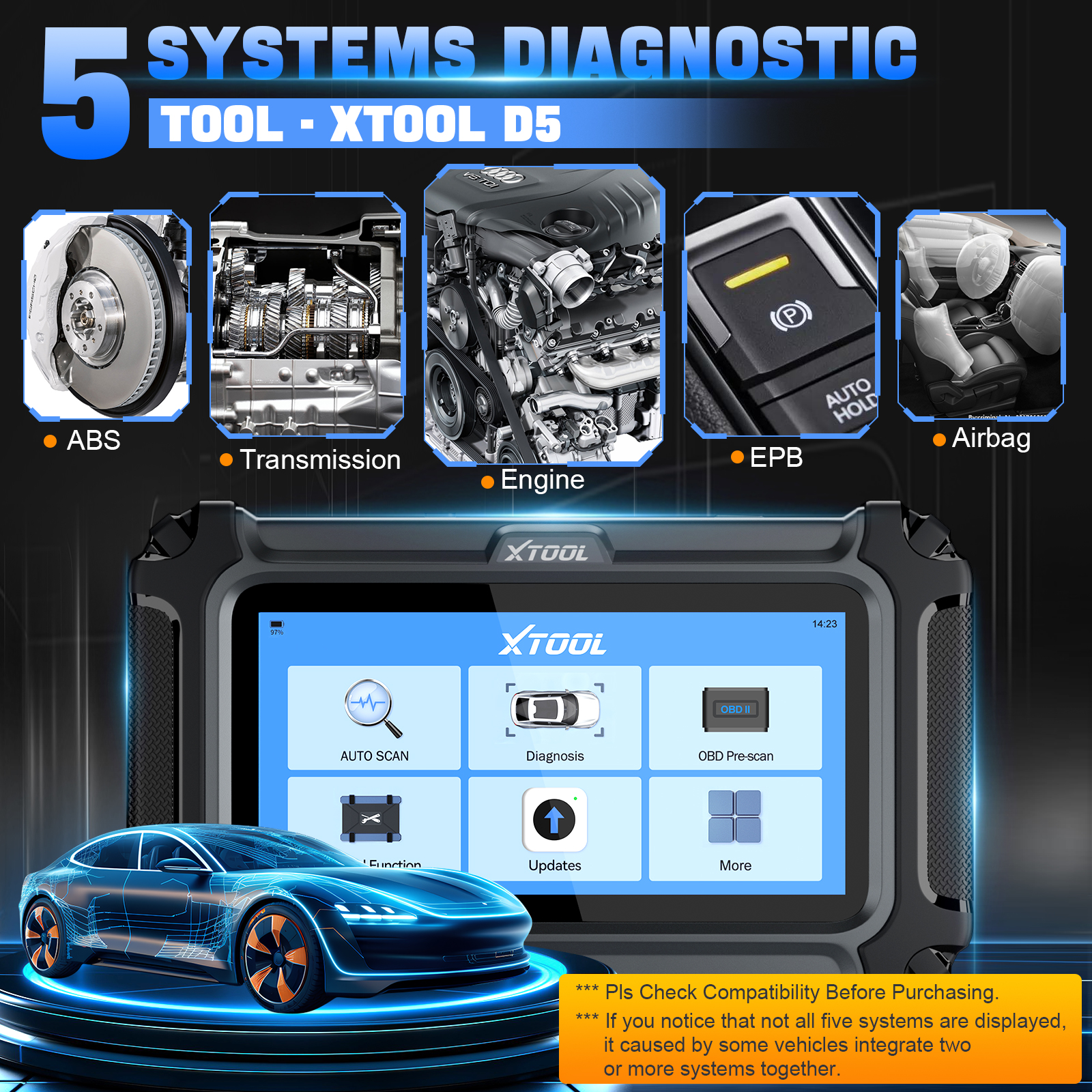 2026 Hot Obd2 Scanner Lifetime Free Update XTOOL D5 Universal Car Code Reader 5 System Vehicle Diagnostic Tool With 10+ Reset