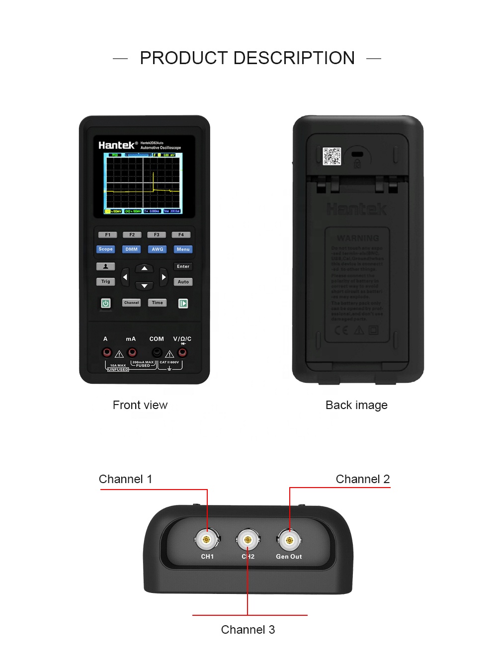 Hantek 2d82 Auto 4 in 1 Hantek 2 Channels 80Mhz Digital Oscilloscope +Signal Source +Automotive Diagnostic +USB Multimeter
