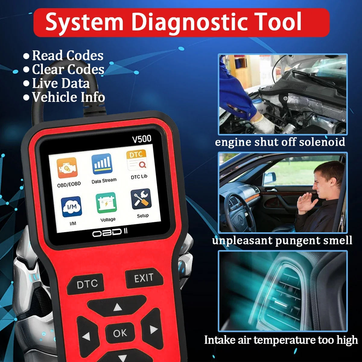 Electric Car OBD2 Scanner Diagnostic Code Reader English Engine Fault Diagnosis Tool with 12 Month Warranty