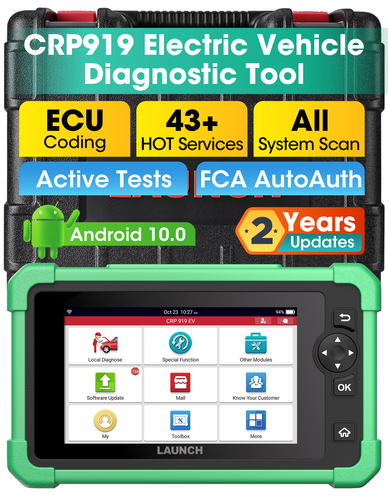 LAUNCH CRP919 EV Bidirectional Scan Tool for Electric Vehicles New Energy Cars ECU Coding CANFD&amp;DOIP FCA AutoAuth Reset