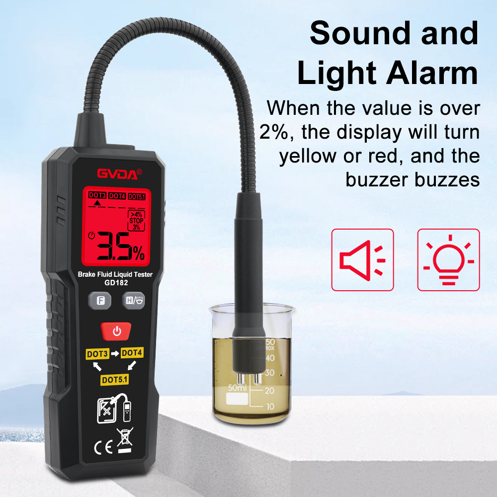GVDA Auto Brake Diagnostic Testing Tool Brake Fluid Tester Detector Pen with 5 LED Lights, Compatible with DOT3 DOT4 DOT5.1