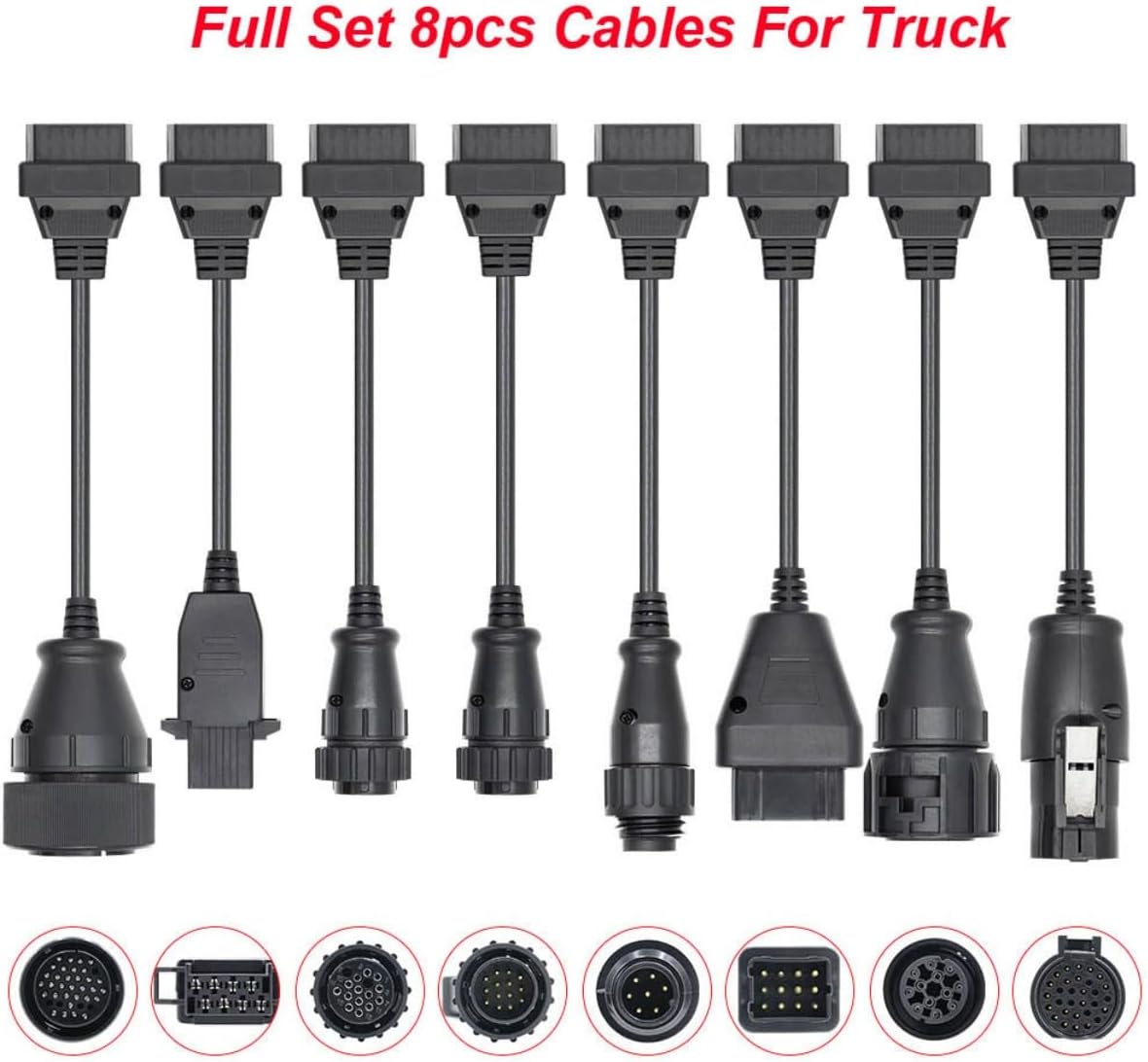 Heavy Duty OBD2 Diagnostic Adapter Cable Set 8 Piece Truck Scanner Harness Kit
