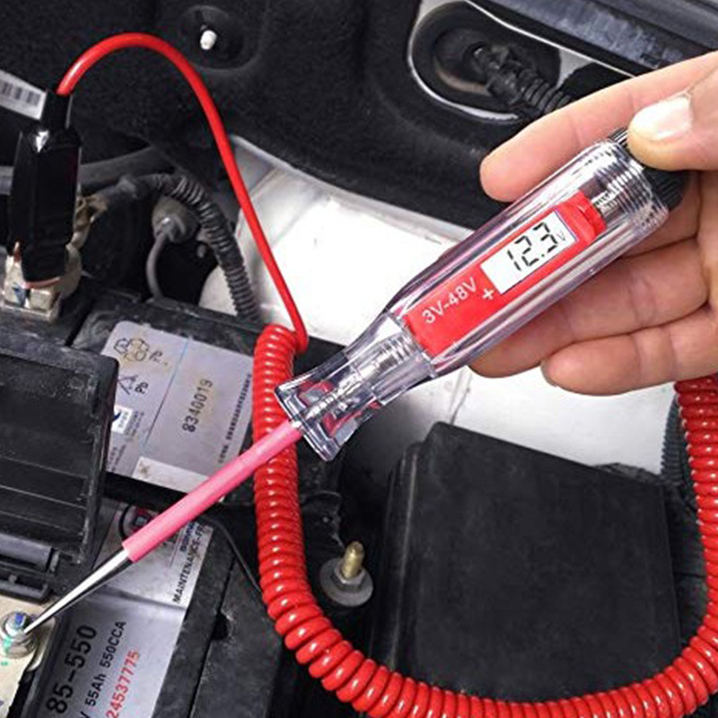 Heavy Duty 3-48V Automotive Circuit Tester with Backlit Digital LCD Voltage Display with Stainless Probe