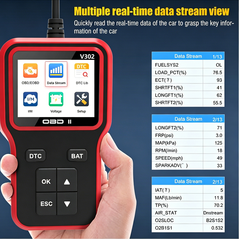 New Arrival V302 Smart Electric Car Diagnostic Scanner Professional OBD II Code Reader Engine Analyzer Scan Tools for All