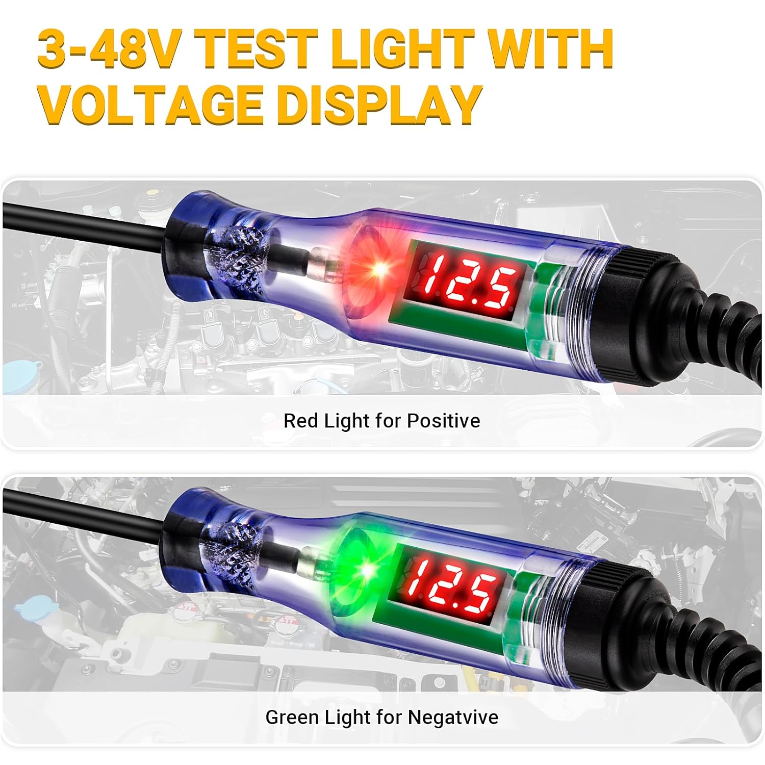 Car Test Light Automotive 3-48V Digital LED Circuit Voltage Tester Auto Led Light Tester Car Circuit Voltage Tester