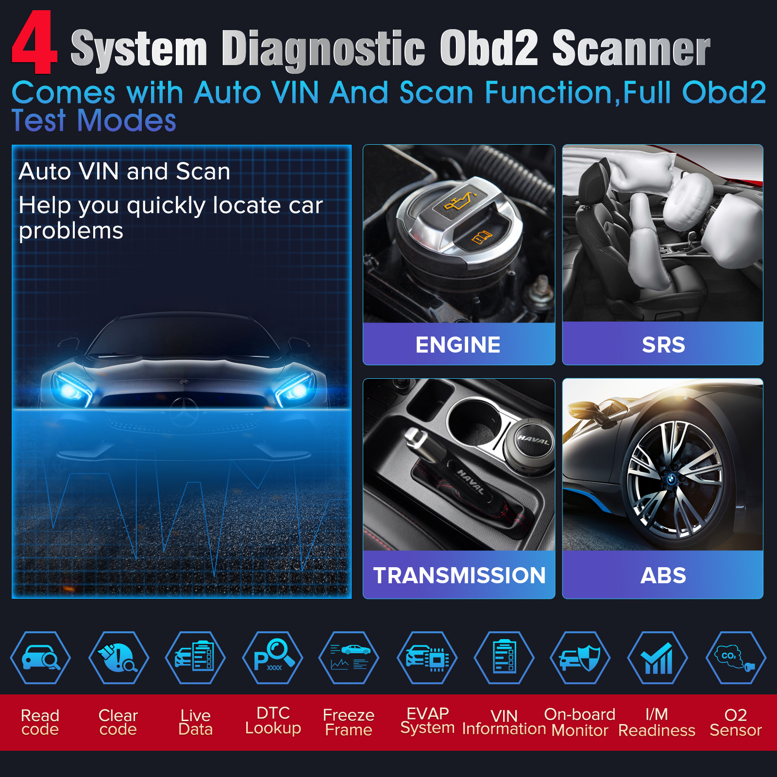 Kingbolen S600 Mutil System OBD2 Scanner ABS SRS ECM TCM 8 Resets TPMS DPF Brake Resets Lifetime Free