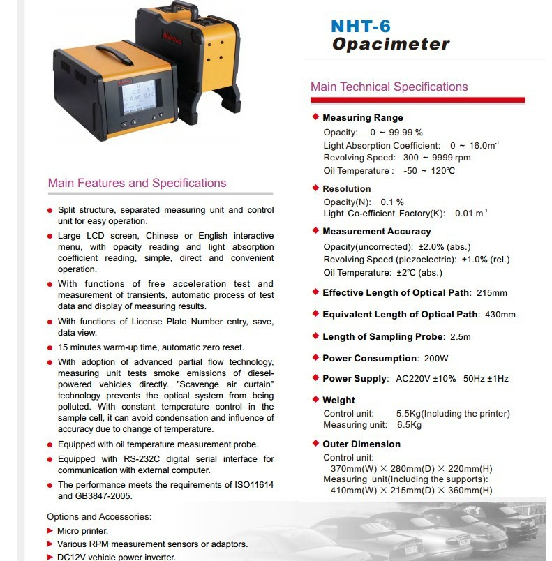 NHT-6 Diesel Exhaust Emission Gas Analyzer 220V/110V Opacimeter Opacity Testing Equipment