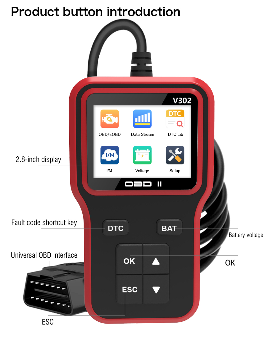 New Arrival V302 Smart Electric Car Diagnostic Scanner Professional OBD II Code Reader Engine Analyzer Scan Tools for All