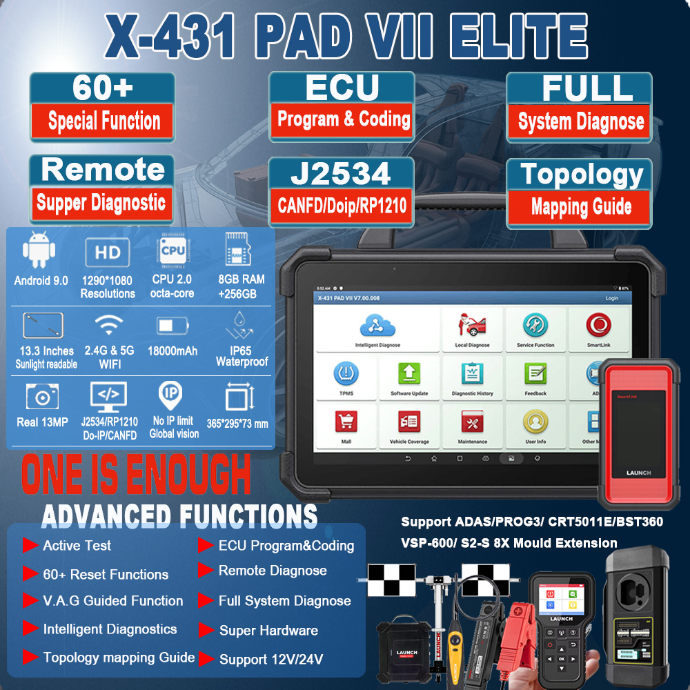 Launch X431 Pad 7 Elite Pad VII OBD2 Car Scanner Full System Automotriz Diagnostic Tool ECU Programming Vehicle Tools