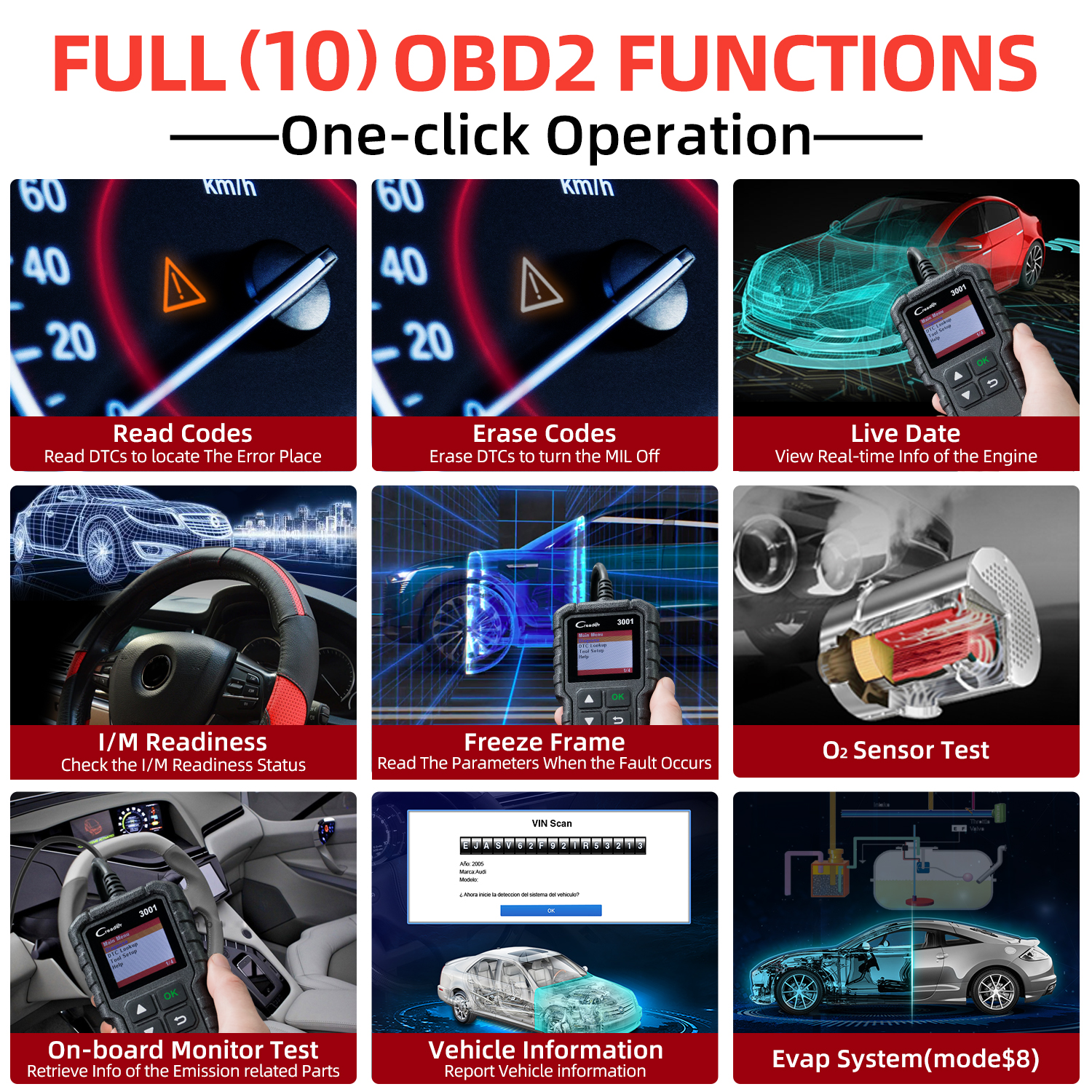 2026 LAUNCH CR3001 OBD2 Scanner Engine Fault Code Reader Mode 6 CAN Diagnostic Scan Tool for All OBDII Protocol Cars Since 1996