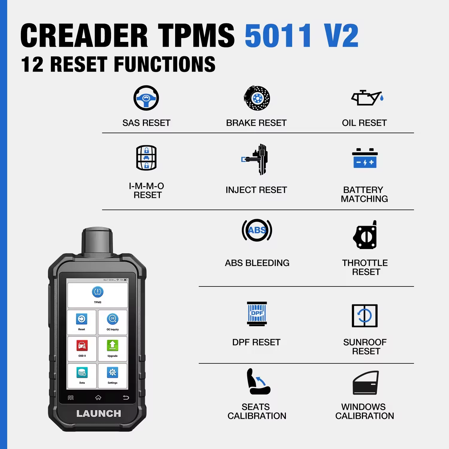 LAUNCH X431 Creader TPMS 5011 V2 Tire Pressure Programming Sensor Scanner Tool TPMS Programming Tool Supports All 315/433MHz