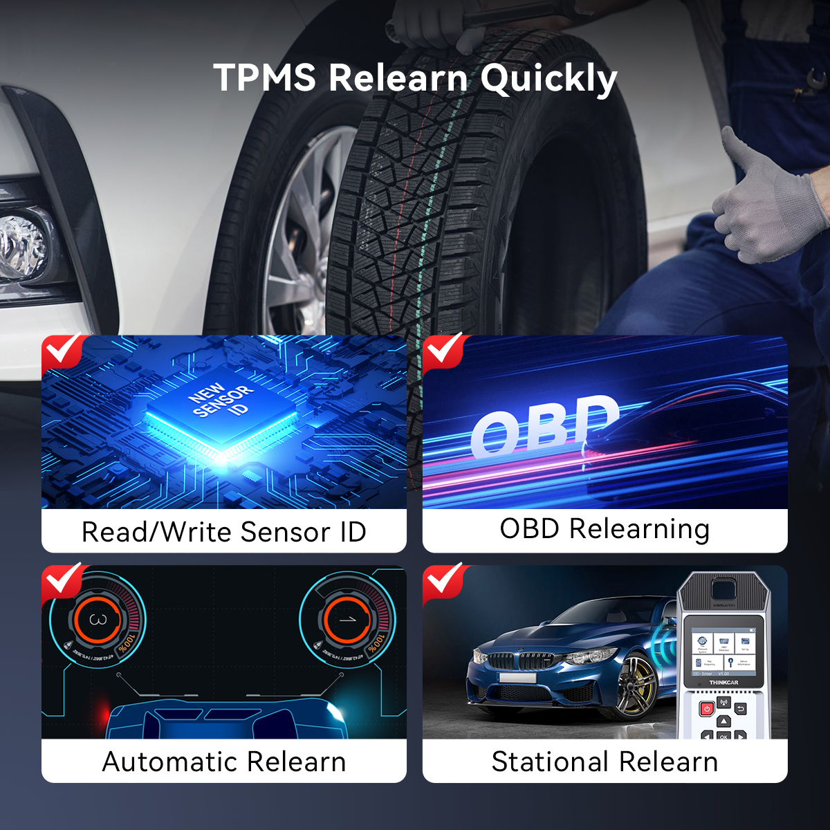 THINKCAR VENU 90 WIFI Update TPMS Diagnostic Tool Tire Pressure Sensor Programming Tpms Sensor Activation Tool for Universal Car
