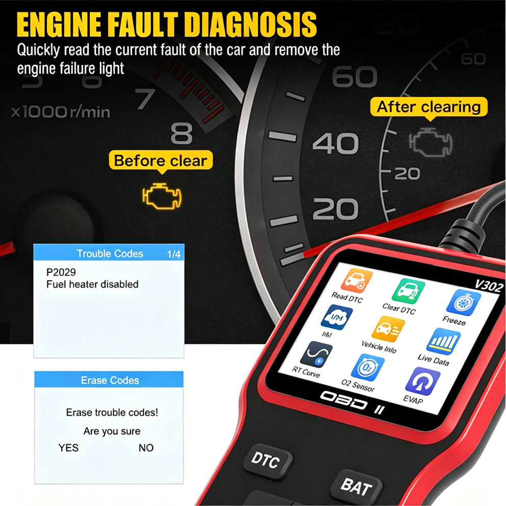 New Arrival V302 Smart Electric Car Diagnostic Scanner Professional OBD II Code Reader Engine Analyzer Scan Tools for All
