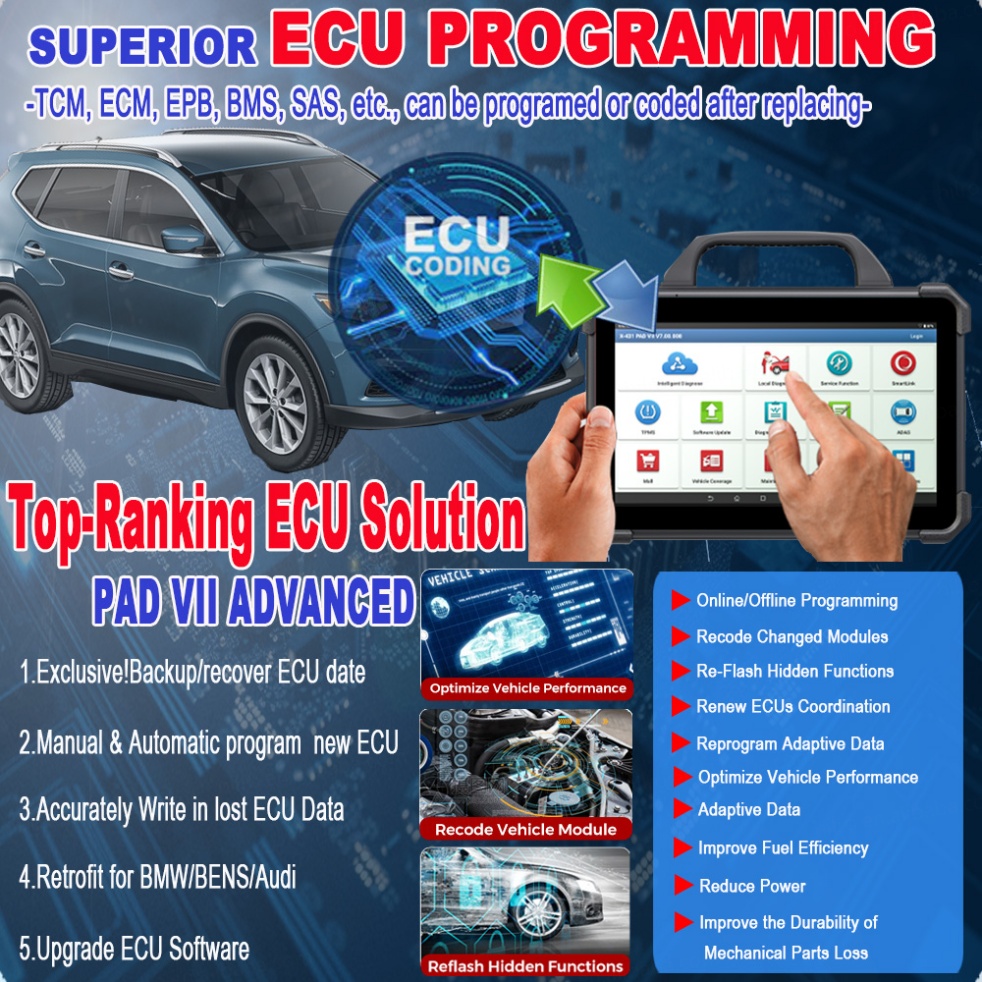 Launch X431 Pad 7 Elite Pad VII OBD2 Car Scanner Full System Automotriz Diagnostic Tool ECU Programming Vehicle Tools