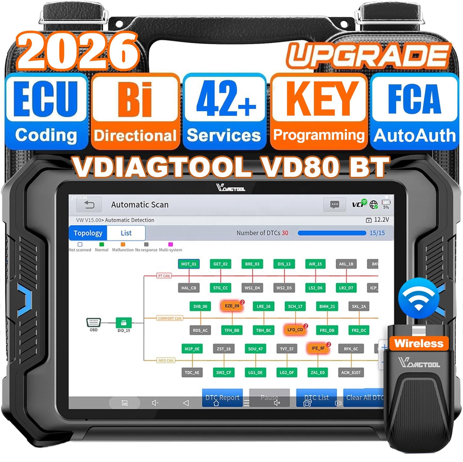 VEDIAGTOOL New VD80 BT Auto Professional Locksmith Tools Car Key Programming All in One Diagnostic Scanner Tool As XTOOL D8W