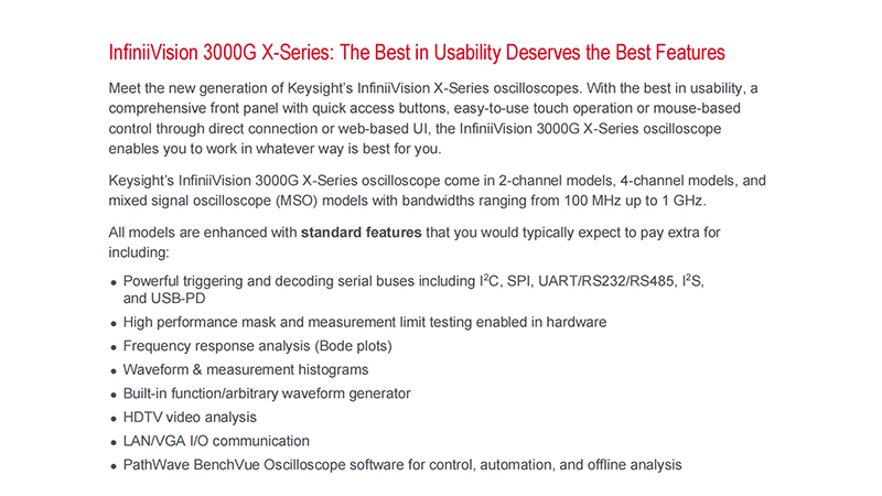 Keysight InfiniiVision 3000 X Series Oscilloscopes with 1 Year Warranty and OEM Support for Laboratory and Automotive Testing