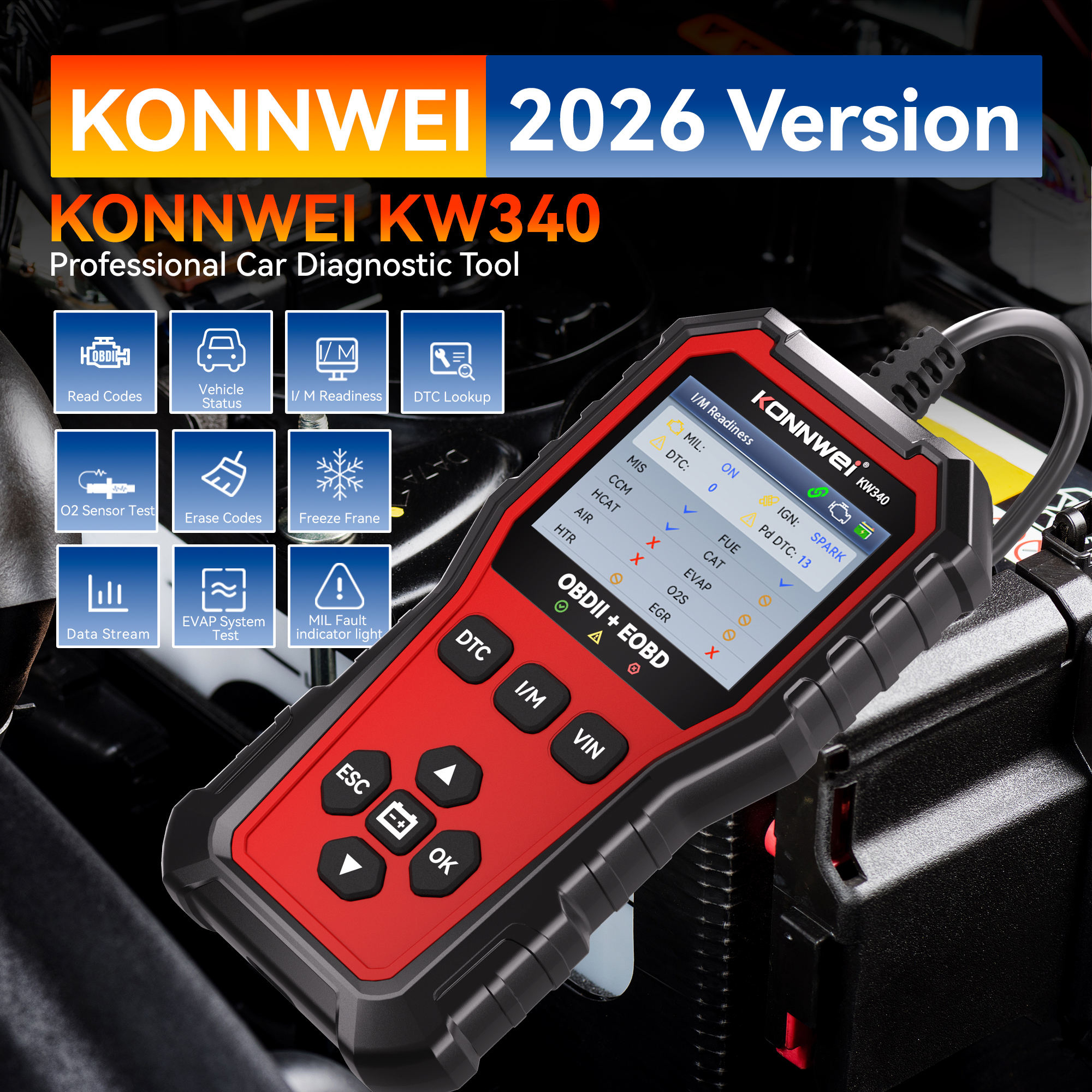 KW340 OBD2 Scanner Car Diagnostic Tools Engine Analyzer Car Scan Tools Code Reader Engine Automotive