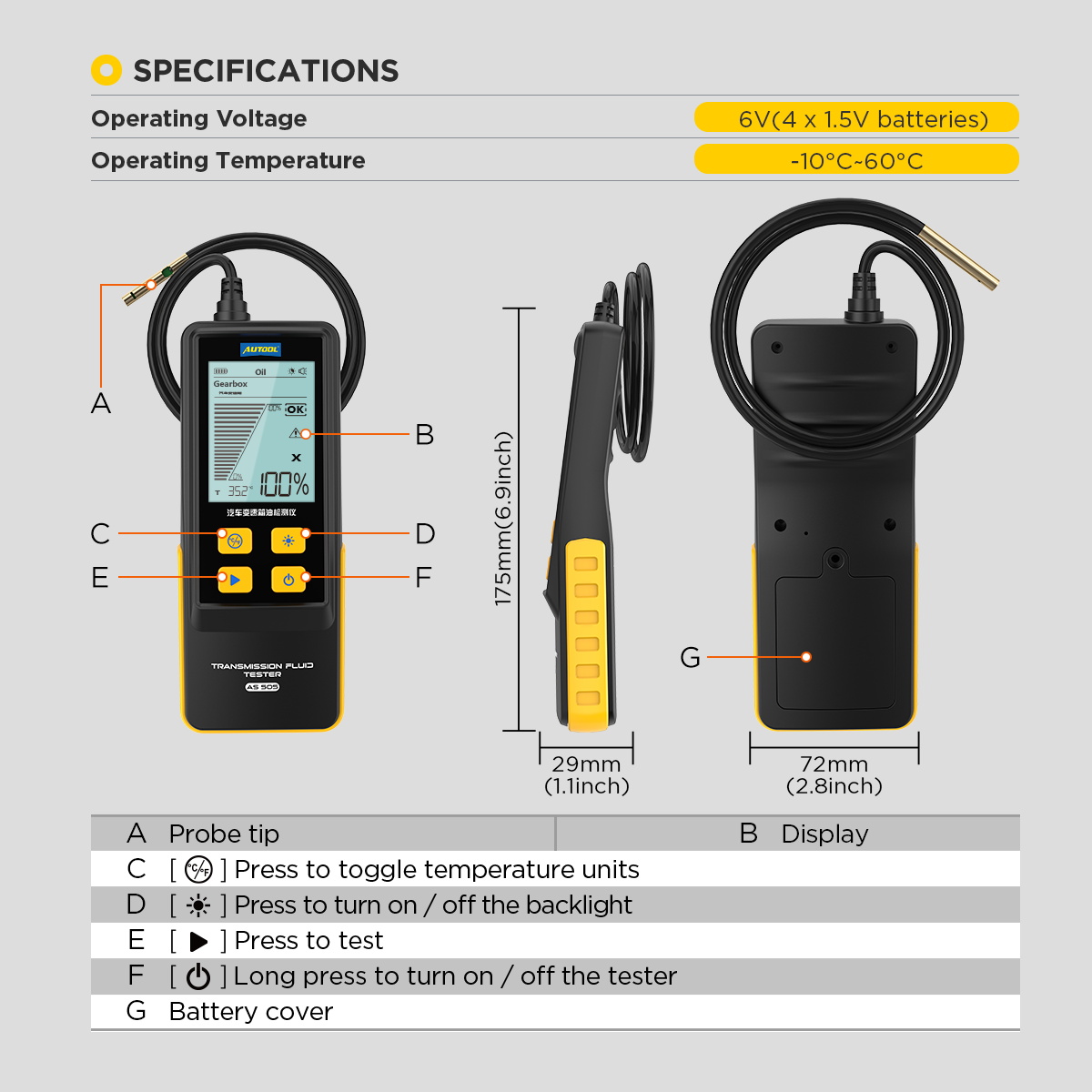AS505 AUTOOL Automotive Transmission Fluid Measurement Tester Temperature Transmittance ATF Tester Equipment