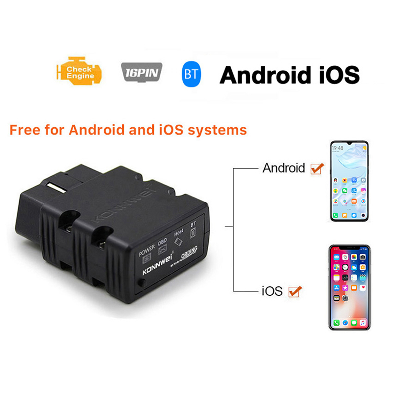 Konnwei Kw902 OBD2 Scanner - Bluetooth 4.0/5.0, Ios/Android, Car Diagnostic Tool (Black)