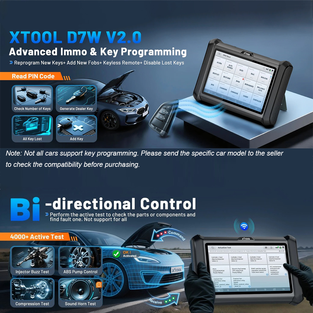 XTOOL D7W Key Fob Programmer All Car Diagnostic Machine with Key Programming OBD2 Scanner Key Decoder Tool Ecm Programming Tool