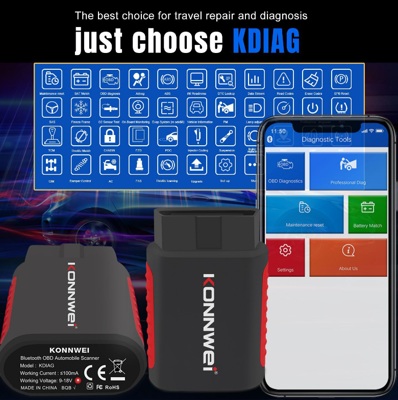 KONNWEI KDIAG Full Function Diagnostic Instrument ABS airbag Brake Pad Multi-function Diagnosis Breaking Scanner