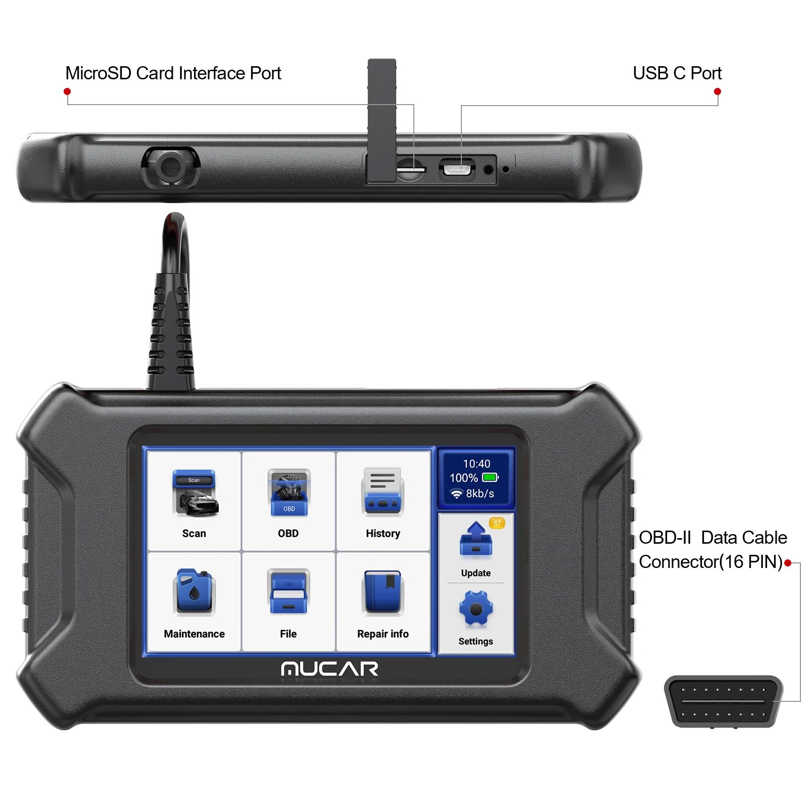 MUCAR CS6 Obd2 Scanner All Car Diagnostic Tools ABS SRS ECM TCM BCM TPMS 6 Resets Vehicle Diagnostic Scan Tool Free Upgrade