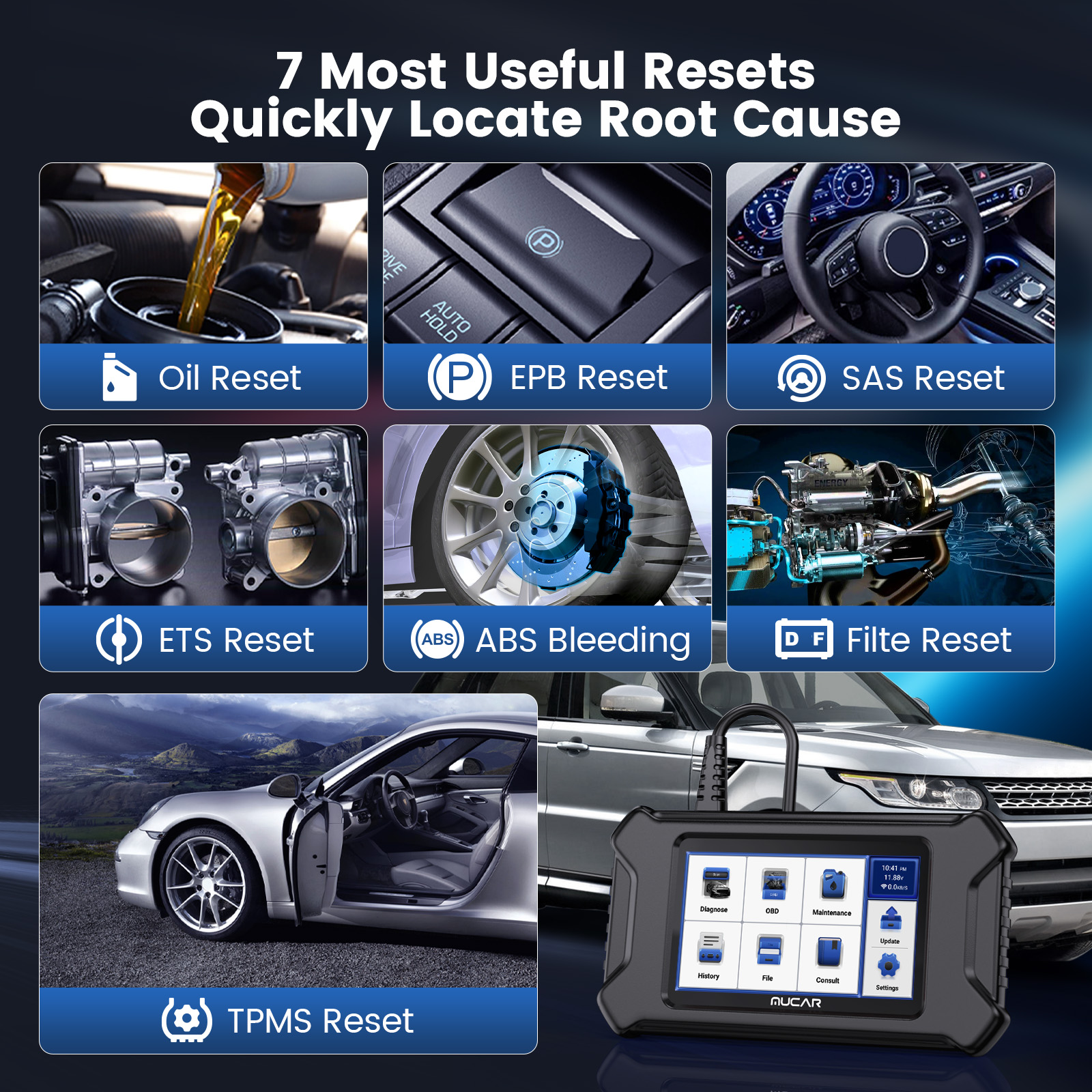 MUCAR CS6 Obd2 Scanner All Car Diagnostic Tools ABS SRS ECM TCM BCM TPMS 6 Resets Vehicle Diagnostic Scan Tool Free Upgrade