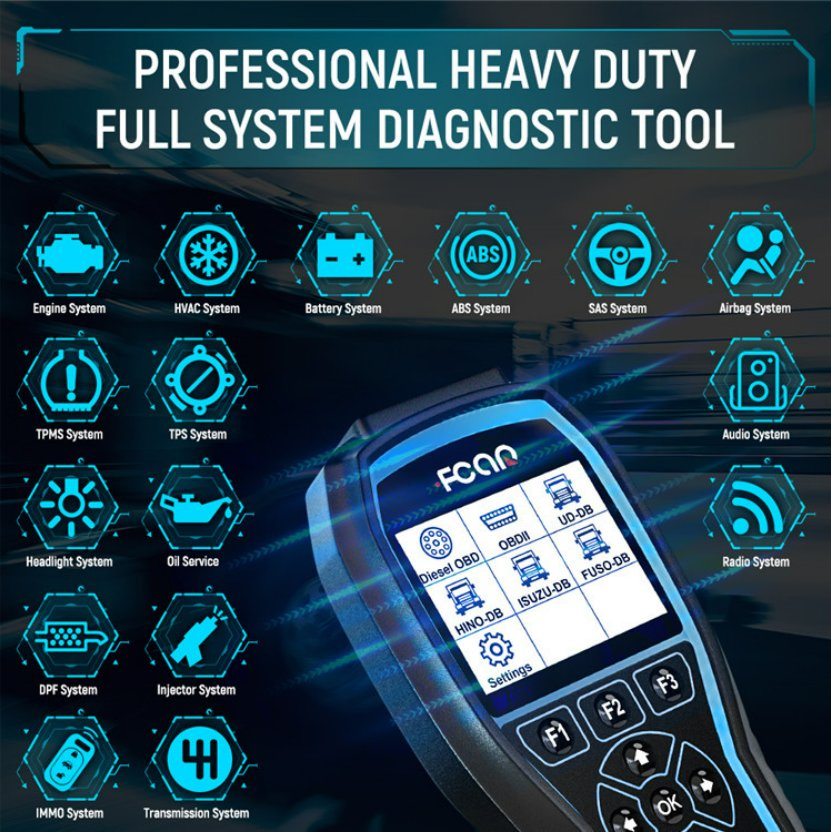 Viktec Heavy Duty Diesel Scan Tool Heavy Truck and Car 2 in 1 OBD2 Automotive Diagnostic Scanner for Isuzu Ud Hino Fuso (VT17516)