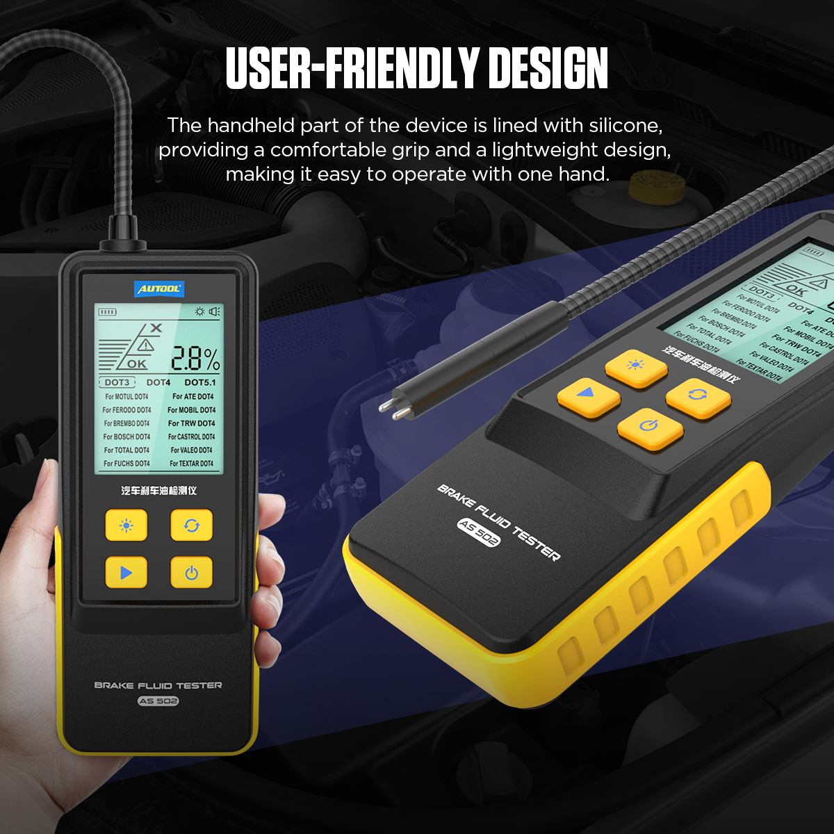 AUTOOL AS502 Professional Electronic Dot Brake Fluid Digital Tester Factory Direct 6V English Car Diagnostic Tool M3 Super